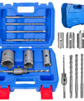 8 Piece Masonry Hole Saw Kit For Concrete And Brick 2 Inch Core Bits With Carbide Tungsten Steel Blades in blue case