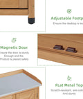 All In One Outdoor Potting Bench With Storage Cabinet And Metal Work Surface showcasing adjustable footpad, magnetic door, and flat metal top features