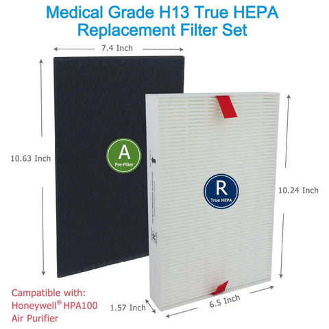 Replacement Filter Set For Honeywell Air Purifier HPA100 HPA094 HPA3100 HPA5100 Series with H13 Grade R and Activated Carbon Filters.