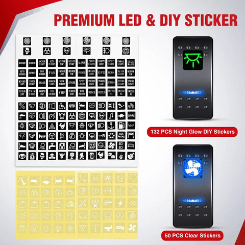 132 Pcs Night Glow DIY Stickers and 50 Pcs Clear Stickers for 12V LED Light Bar Wiring Harness Kit With 4 Gang Switch