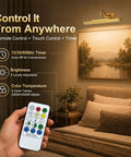 Premium Rechargeable Motion Sensor Picture Light Gold Wall Mounted Frame Illuminator with timer and remote control in action.