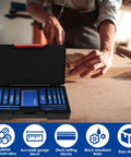 Heavy Duty 15 Piece Aluminum Setup Blocks And Height Gauge Set Featuring Precision Router Table Bars with gauge blocks viewed in open case.