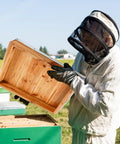 Beekeeper inspecting Two Pack Telescoping Bee Hive Cover for 10 Frame Hives, Metal Lid With Wooden Core, Replacement Covers