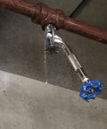Universal Fire Sprinkler Shut Off Tools Dead Simple Emergency Sprinkler Head Wrenches Fast Seal Water Leak Stoppers 10 Pack, blue rubber handle wrench on leaking pipe.