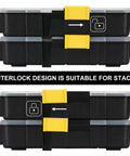 Stackable Plastic Toolbox Organizer Set of 2 Interlocking Design Clear Lids Grab and Go Compartments for Screws Nails Hardware