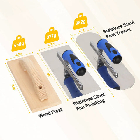 10 Piece Concrete Trowel Tool Set For Masonry Pro Grade Hand Tool Kit Includes Finishing Trowel Pool Trowel Wood Float sizes