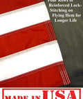 Close-up of 3x5 Ft American Flag Nylon SolarMax With Embroidered Stars And Sewn Stripes For Outdoor Use Built To Last stitching detail