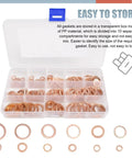 Copper Crush Washer Set for Oil Pan Plugs, 200 Piece Assortment in 9 Sizes in clear plastic box with compartments