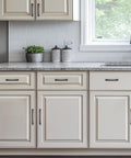 30 Pack 5 Inch Hole Center Kitchen Cabinet Handles Curved Black Zinc Alloy Drawer Pulls installed on white cabinets