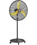 Whisper Quiet 24 Inch Industrial Pedestal Fan With Brushless DC Motor, 5000 CFM Waterproof Heavy Duty Outdoor Fan with yellow blades, front view