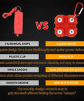 Comparison of square shape archery arrow puller with metal clip versus cylindrical design, highlighting dual slots and non-slip texture.