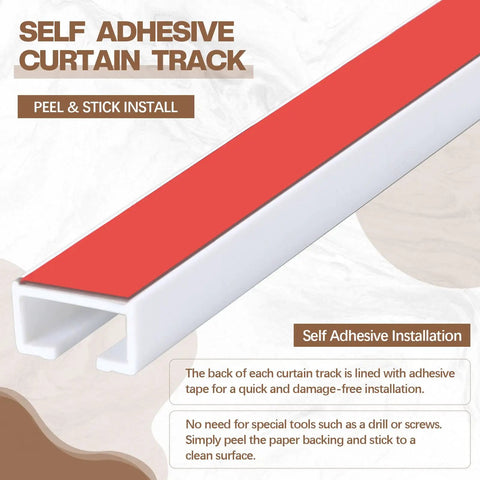 Self-Adhesive Ceiling Curtain Track Rail 11 Ft No-Drill No-Damage Peel-and-Stick For Windows Cabinets Closets Bathrooms Shower Curtains Room Dividers Instant Privacy Easy DIY Install adhesive-backed rail