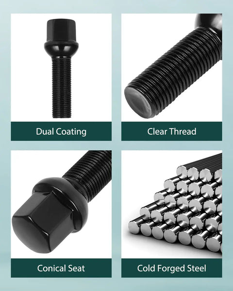 Image showing Twenty Premium 14x1.5 Extended Lug Bolts With A Robust Forty Millimeter Long Shank And Sixty Four Millimeter Overall Length features.
