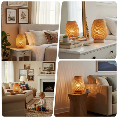 Handcrafted Bamboo Wood Table Lamp With Natural Base For Bedroom And Desk Eye Caring Night Light Retro Reading Lamp Eco Friendly Home Decor Handicraft Gift For Cozy Spaces