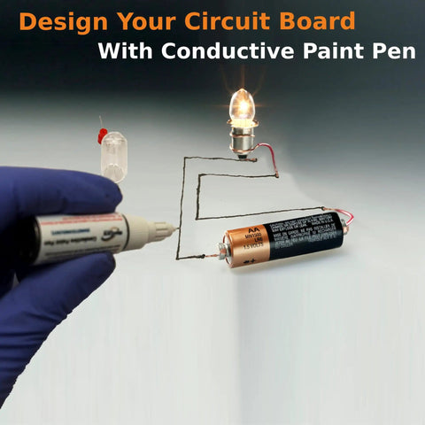 Conductive Paint Pen for Quick Circuit Repairs and EMF Shielding, nanotech enhanced conductivity with precision fine tip in use.