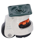 Heavy Duty Leveling Casters With Height Adjustable Pads And Smooth Rolling Wheels for workbenches, showcasing durable construction and orange detail.