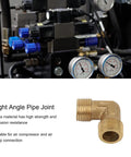Right Angle Brass Elbow Fitting 90 Degree G3/8 Thread for Air Compressor Quick Connect Adapter, shown with gauges and setup