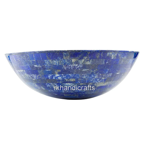 Next Level Blue Gemstone Vessel Sink Features A Straight Fire Lapis Overlay Premium Glaze And Dreamy Glow side view showcasing the blue lapis stone.