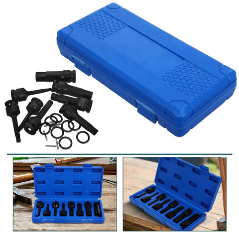 Heavy Duty 1-2 Inch Hex Impact Socket Set With Extended Reach And Replacement Bits For Axle Nut Repair Pneumatic Wrench Accessories Perfect For Auto Shines, blue case
