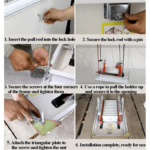 Step-by-step installation guide for Top Notch Automatic Electric Pull Down Attic Stairs With Wireless Remote And Quick Retract Feature.