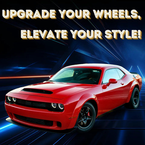 Red Dodge car with caption 'Upgrade Your Wheels, Elevate Your Style!'
