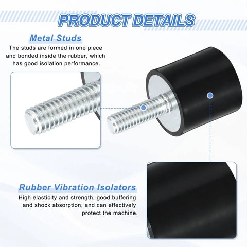 4 Pack M6 Rubber Mounts Vibration Isolators Cylindrical Shock Absorbers With Studs 20x20mm metal stud close-up