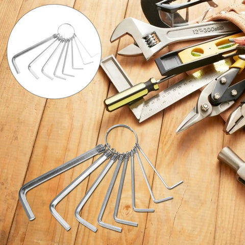 Top Pick 8pc Heavy Duty Nickel Plated Hex Key Wrench Set With Anti Slip Grip Design And Spring Ring Carrier Pouch For Bike Repair And Home DIY Maintenance Tasks, 8-piece metric set on ring