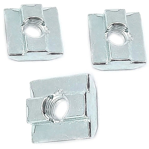 Close-up of 20 Pack T Nuts Sliding Slot Nuts For 40 Series Aluminum Extrusions M8 Threaded Slide Fit 4040 Profiles, zinc nickel plated