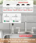 Installation guide for Two Handle High Arc Kitchen Faucet With Side Sprayer In Slick Brushed Nickel Finish detailing hole requirements.
