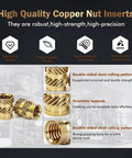 Solid Brass Heat Set Nuts M6 Metric Threaded Inserts 50 Piece Heavy Duty Kit displaying high quality copper nut inserts.