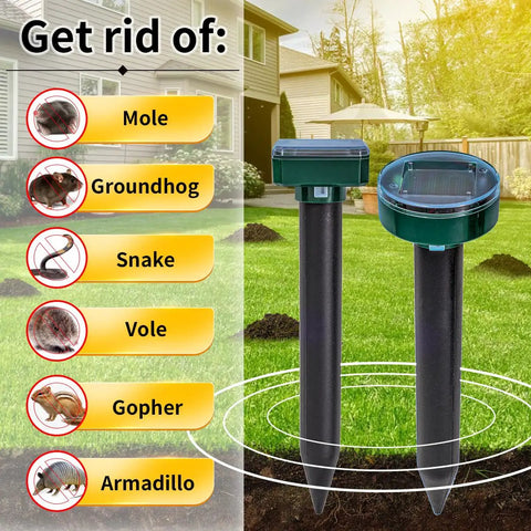 Solar Powered Ultrasonic Pest Repellent Stakes For Lawns And Garden Gopher Moles Voles Snake Deterrent Spikes Outdoor Yard Defense