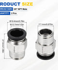 2 Pack Push To Connect Fittings One Half Inch Tube To Three Eighths Inch NPT Male Quick Connect Air Line Adapters
