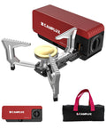 FoldGo Portable Butane Camping Stove With 7500 BTU Output Grab And Go Ready Foldable Cassette Stove With Carry Bag And Adjustable Burner CSA Certified Collapsible Stove For Outdoor Cooking Red; red stove with carry bag.