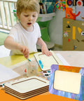 Child painting on 15-Pack Unfinished Wooden Picture Frames For 4X6 Photos, Hella Cool Blank DIY Craft Supplies, Sturdy Standing Wood Frames.