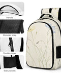 Dope Multi Shade Wildflowers Printed Backpack for unisex, detailed view showing handle, shoulder strap, double zipper, and side pockets.