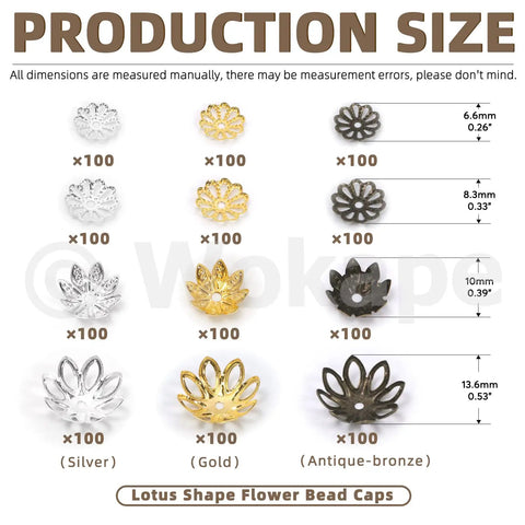 2100Pcs Flower Bead Caps And Spacers Set 4 Sizes Hollow Filigree End Caps for Jewelry Making Bronze Gold Silver Kit
