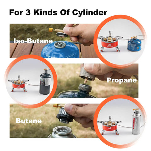 9000W Portable Camping Stove with Windproof Design and gas cylinder attachments for outdoor cooking on camping trips