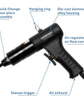 Heavy Duty Pneumatic Rivet Nut Gun With Quick Change Nose Piece For 1/4-20, 5/16-18 And 3/8-16 Nuts, air rivet nut tool