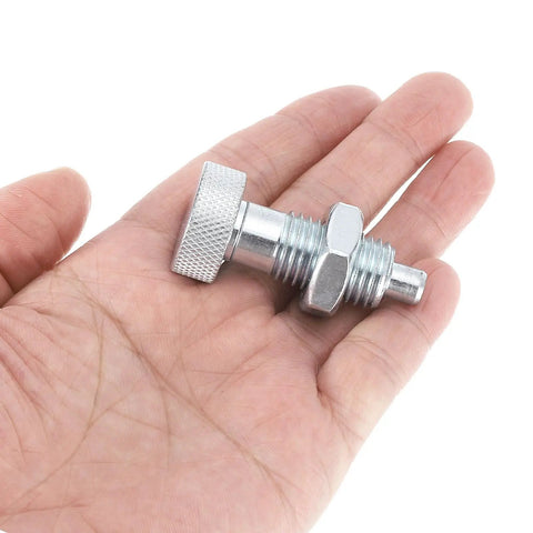Kickass Rugged Two Pack Spring Plunger Pins M16x2 Thread With 8Mm Pin Diameter Solid Carbon Steel Build displayed in hand.