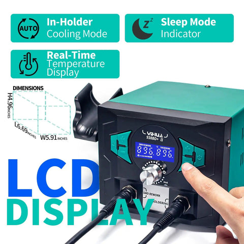 Pro Grade 2 In 1 Soldering Iron Station With Hot Air Rework And Sleep Mode features a digital LCD display and temperature controls.