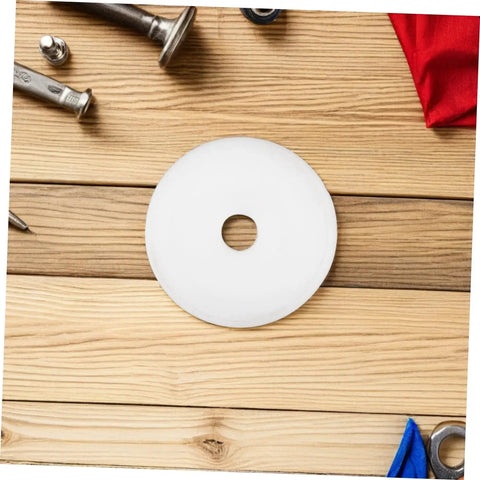 Heavy Duty Nylon Pulley Casters, 5 Piece Fixed Roller Kit For Quiet Barn Manure Tracks And Warehouse Gear, round white nylon wheel on wood surface.