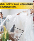 Clear All Purpose Poly Sheeting Roll Heavy Duty 4 Mil Extra Strong Tear Resistant Plastic Sheeting 20 Feet By 100 Feet For Construction Painting Tarping And Pro Grade Jobsite Protection used as a protective barrier during renovations.
