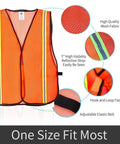 Snap Up These Super Bright 10 Pack High Visibility Safety Vests With One Inch Reflective Strips Featuring Killer 360 Coverage On Breathable Mesh For Unisex Construction Or Night Jobs, front view with reflective details.