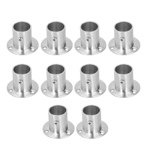 Heavy Duty Flange Pipe Base Kit 19mm For Wardrobe Closet Cupboard And Desk Installations, 10 stainless steel bases with screws