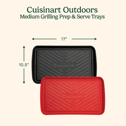 Grilling Prep And Serve Trays Set 17 x 10.5 Inch Dual Nesting Trays Red For Raw Meat And Black For Cooked Food Dishwasher Safe BPA Free