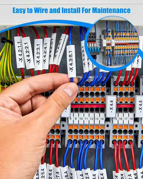 Hand installing Twin Spring Din Rail Terminal Block Kit with Push In Screwless Wires 2x2 Pole Block in electrical panel