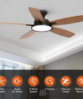 52 Inch No Fuss Quiet Ceiling Fan With Light And Remote Easy Setup Low Profile Flush Mount Ceiling Fan Reversible Blades