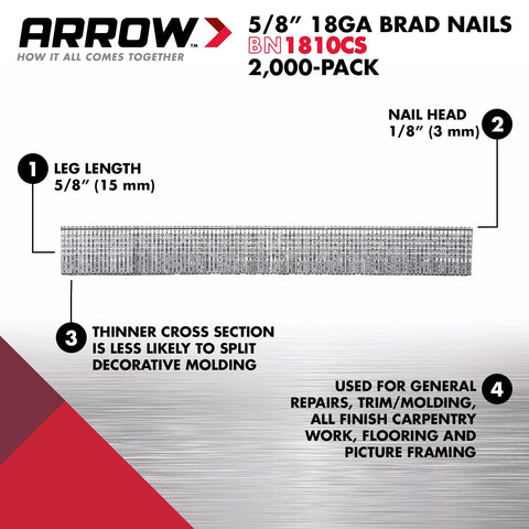 18 Gauge Steel Brad Nails For Molding Cabinets Framing Trim And Finishing 5 Eighth Inch 1000 Count Galvanized Nails Safe