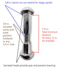 Heavy Duty Steel Torx T27 Security Fasteners For One Inch Panels, showing a detailed screw with barrel nut and measurements.