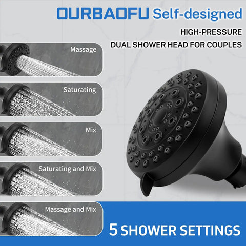 Dual Tandem Shower Heads For Couples With Handheld Sprayer Five Adjustable Spray Patterns Wall Mounted Shower System Upgrade Your Daily Routine To A Super Chill Duo Experience Now
